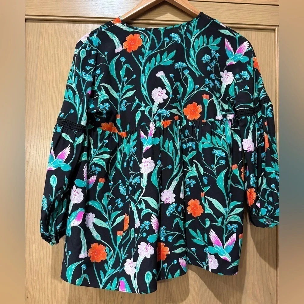 Kate Spade Hummingbird Silk Floating Blouse / tassle ties/  xxs